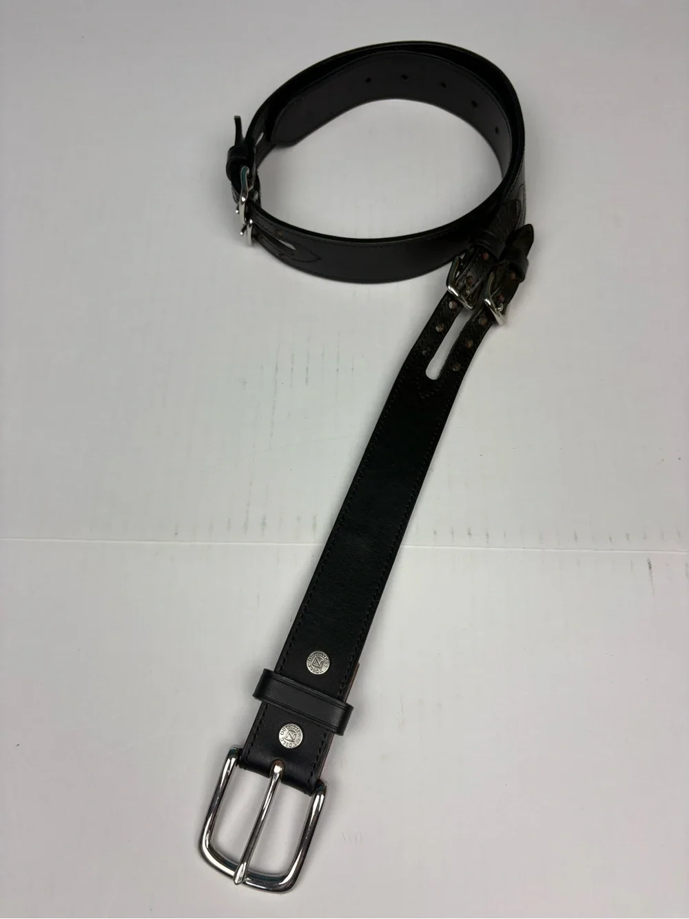 Noble Outfitters Women Large Belt Black Leather Silver Tone Buckles Equestrian